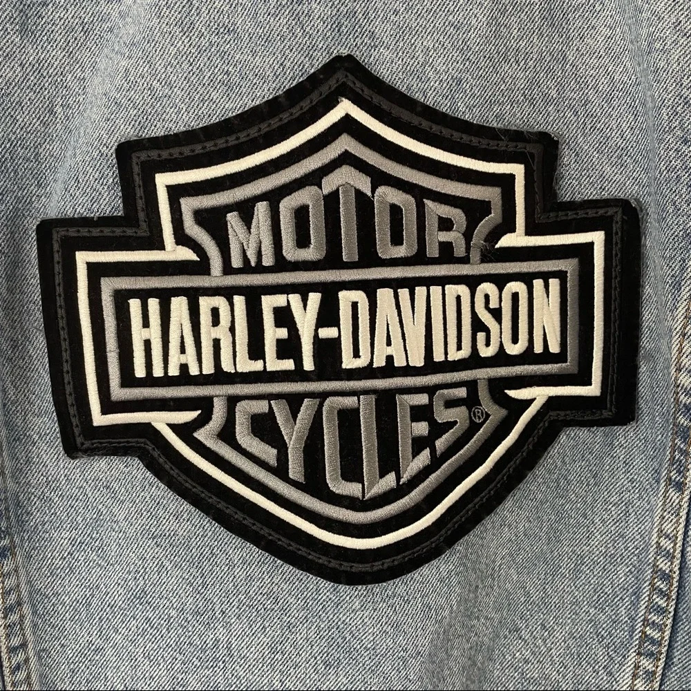 Vintage Levi’s Denim Jacket Harley Davidson Patch Size Large Trucker Streetwear - Picture 6 of 12